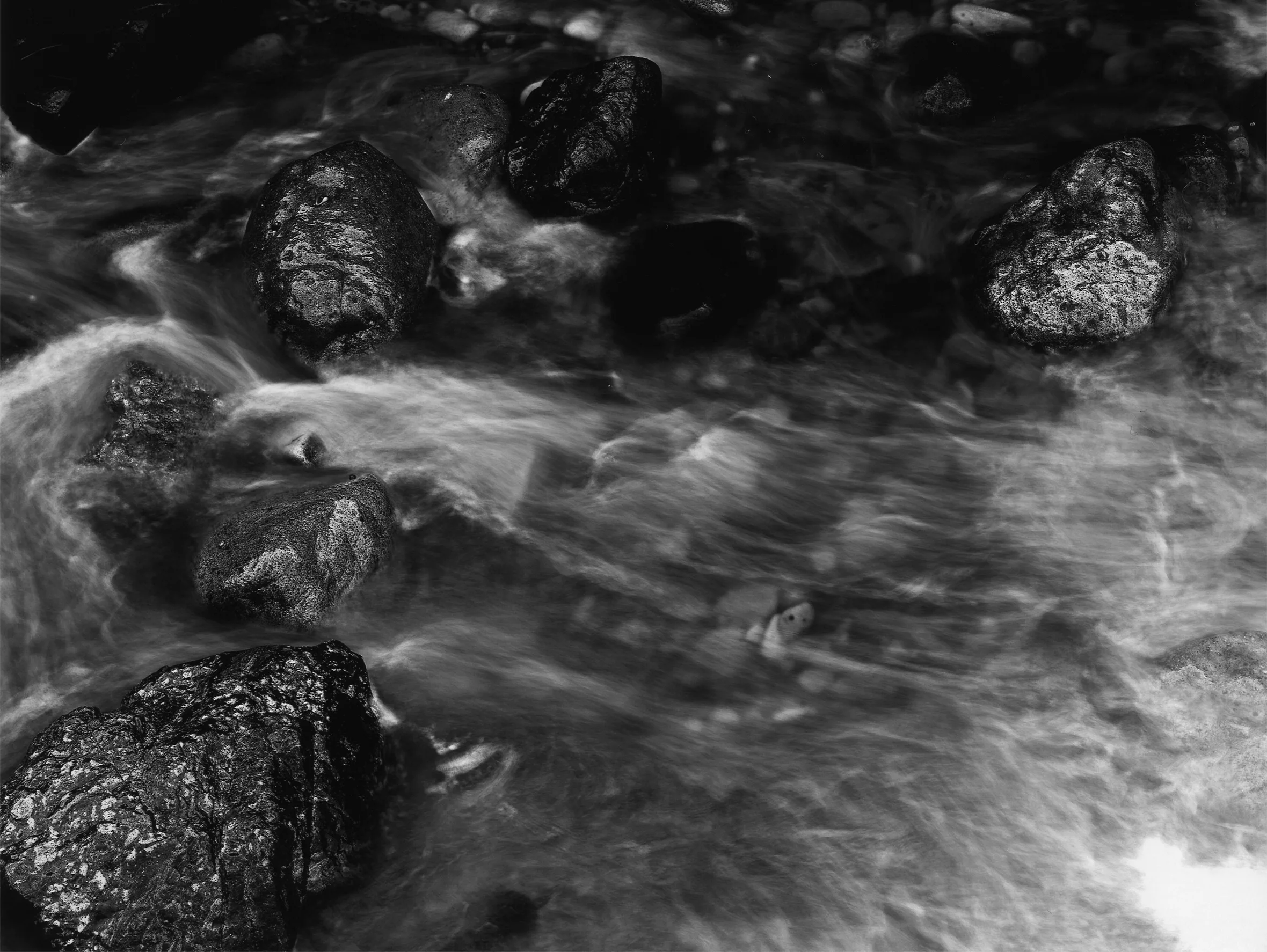 Close-up of rocks and rushing water at the tide pools of Point Loma, California.